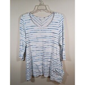 Pure Jill J.Jill Stripped Blue White Single Pocket Flare Modal Tunic Size Large